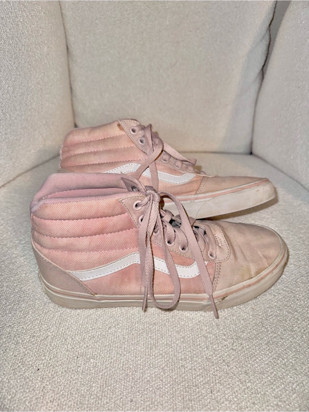 Vans Women's High-Top Canvas Sneakers in Light Pink with White Stripe